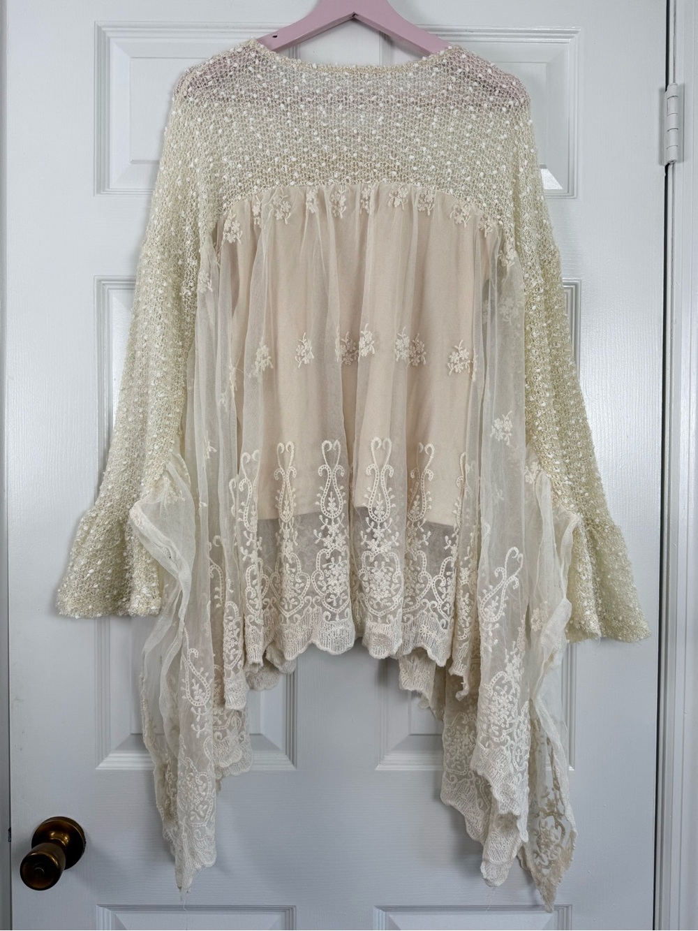Ryu Anthropologie Whimsigoth Victorian Open Knit and Lace Embroidered Top Large - Picture 2 of 6